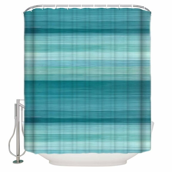 Small Stall Shower Curtain 36x72 Inch Narrow Half Size Teal Turquoise Aqua Ombre Bath Curtains Bathroom Decor Contemporary Abstract Lines Waterproof Fabric Shower Curtain Set with Hooks 36 Inch