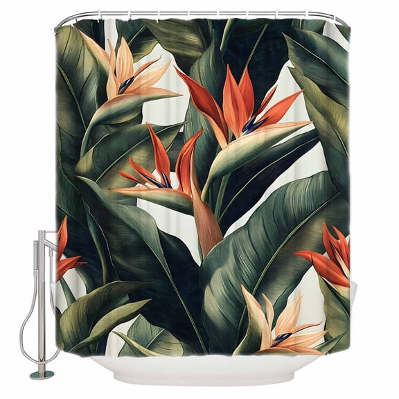 Small Stall Shower Curtain 36x72 Inch Narrow Half Size Tropical Plant Bath Curtains Bathroom Decor Summer Botanical Leaves Floral Country Waterproof Fabric Shower Curtain Set with Hooks 36 Inch