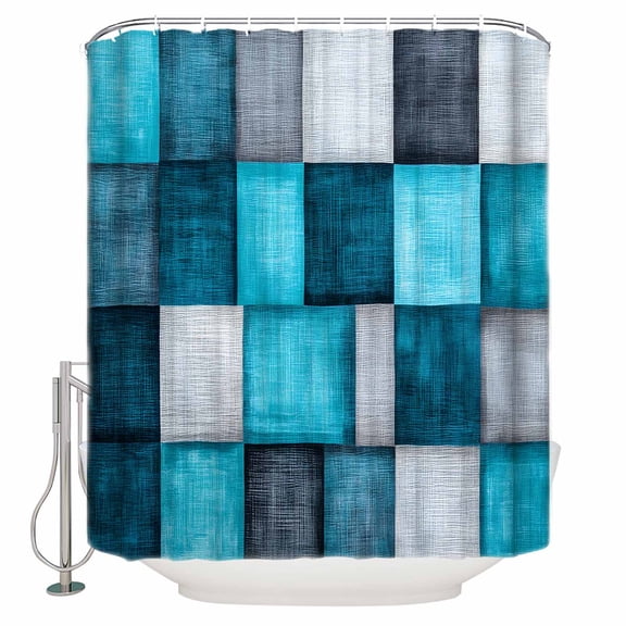 Small Stall Shower Curtain 36x72 Inch Narrow Half Size Turquoise Blue Bath Curtains Bathroom Decor Vintage Ombre Grey Geometric Street Art Waterproof Fabric Shower Curtain Set with Hooks 36 Inch