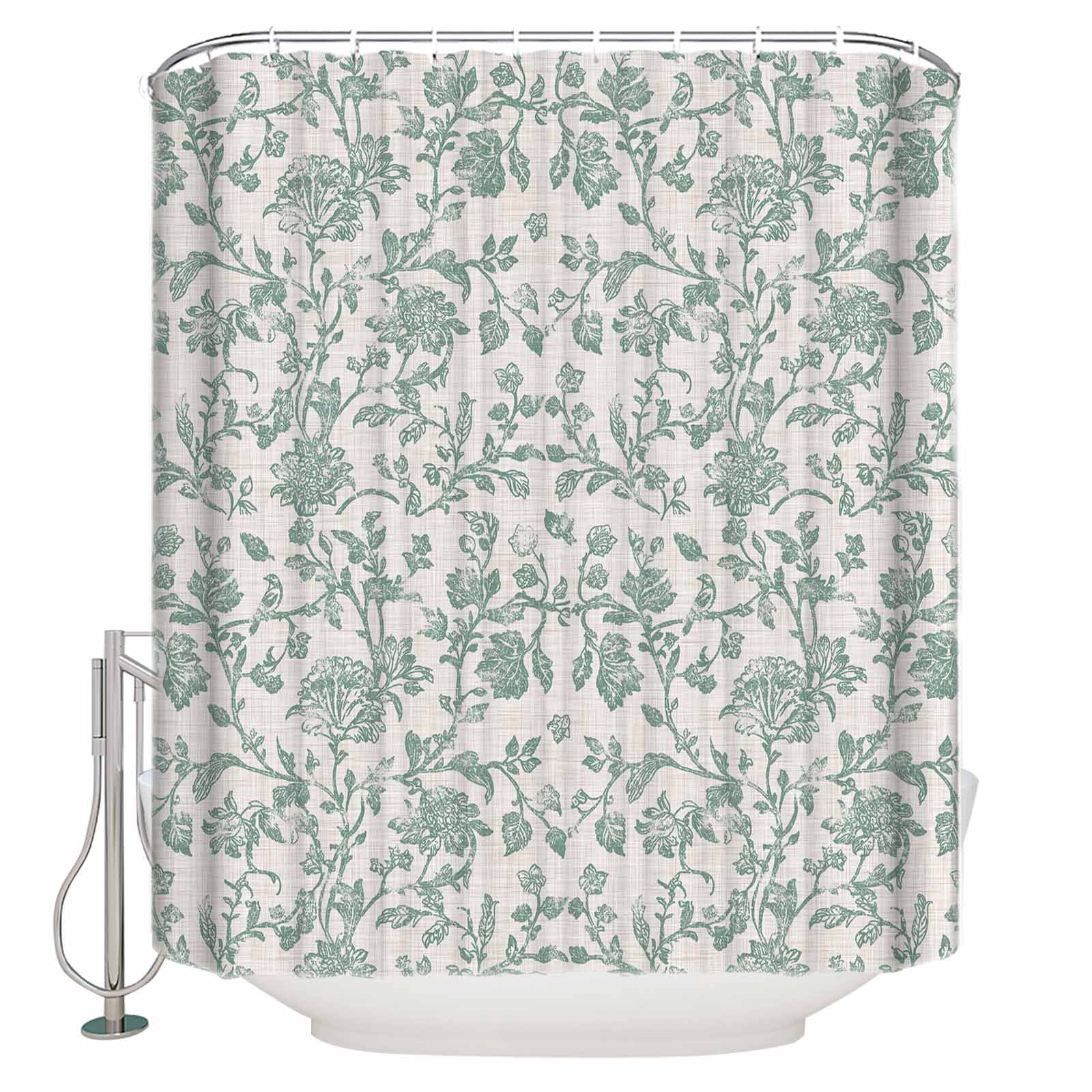 Small Stall Shower Curtain 36x72 Inch Narrow Half Size Turquoise Farmhouse Bath Curtains Bathroom Decor Vintage Flower Leaf Botanical Plant Waterproof Fabric Shower Curtain Set with Hooks 36 Inch