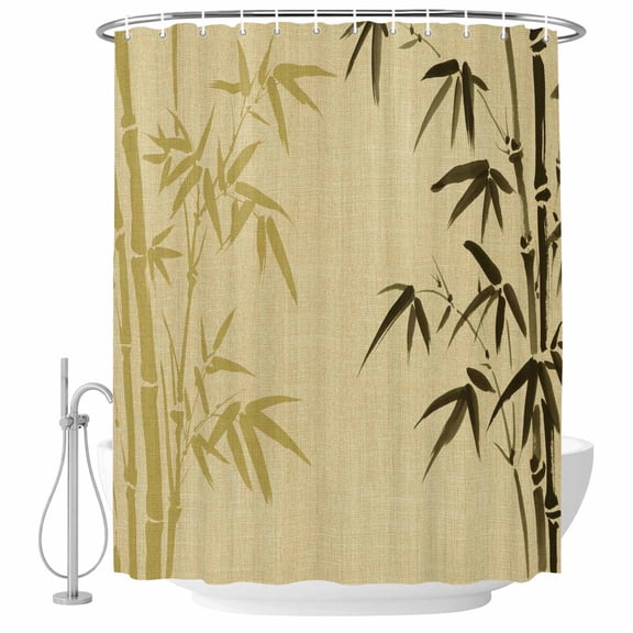 Small Stall Shower Curtain 36x72 Inch Narrow Half Size Vintage Bamboos Bath Curtains Bathroom Decor, Ink Painting Retro Art Rustic Waterproof Fabric Shower Curtain Set with Hooks 36 Inch