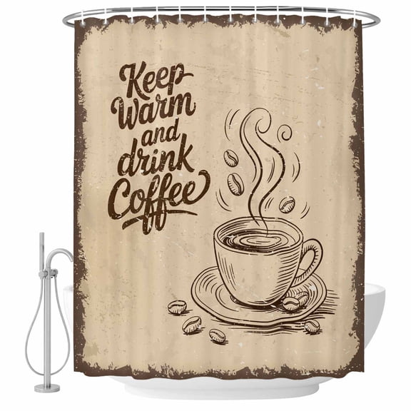 Small Stall Shower Curtain 36x72 Inch Narrow Half Size Vintage Coffee Bath Curtains Bathroom Decor, Farmhouse Coffee Beans Drinking Waterproof Fabric Shower Curtain Set with Hooks 36 Inch