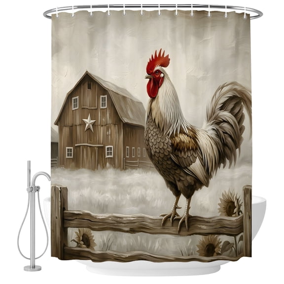 Small Stall Shower Curtain 36x72 Inch Narrow Half Size Vintage Rooster Bath Curtains Bathroom Decor, Fence Barn Farmhouse Animals Waterproof Fabric Shower Curtain Set with Hooks 36 Inch