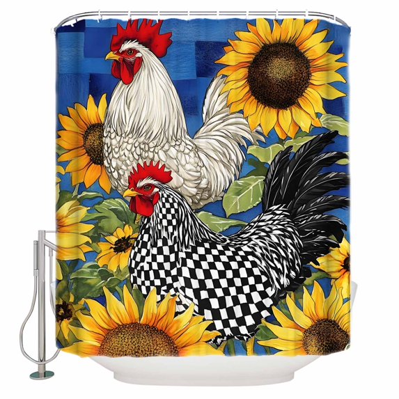 Small Stall Shower Curtain 36x72 Inch Narrow Half Size Vintage Sunflower Rooster Bath Curtains Bathroom Decor Summer Elegant Flowers Waterproof Fabric Shower Curtain Set with Hooks 36 Inch