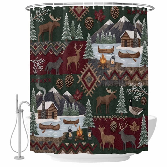 Small Stall Shower Curtain 36x72 Inch Narrow Half Size Western Boho Bath Curtains Bathroom Decor, Farmhouse Country Rustic Chic Wild Nature Cabin Deer Waterproof Shower Curtain Set with Hooks 36 Inch
