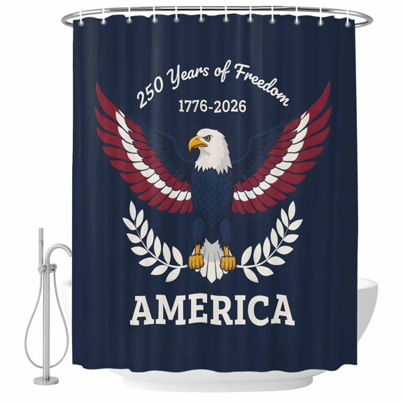 Small Stall Shower Curtain 36x72 Inch Narrow Half Size Year American Anniversary Flag Bath Curtains Bathroom Decor, USA Flag Eagle Waterproof Fabric Shower Curtain Set with Hooks 36 Inch