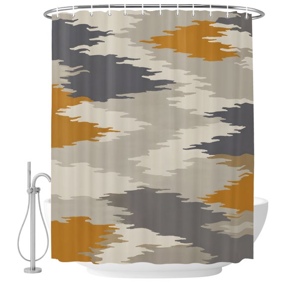 Small Stall Shower Curtain 36x72 Inch Narrow Half Size Yellow Abstract Bath Curtains Bathroom Decor, Boho Retro Zigzag Ikat Wave Modern Waterproof Fabric Shower Curtain Set with Hooks 36 Inch