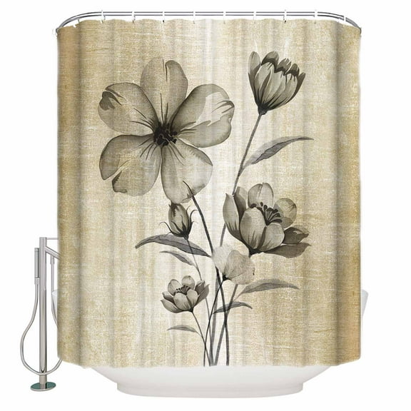Small Stall Shower Curtain 36x72 Inch Narrow Half Size Yellow Beige Flower Bath Curtains Bathroom Decor Farmhouse Shabby Chic Wildflower Waterproof Fabric Shower Curtain Set with Hooks 36 Inch