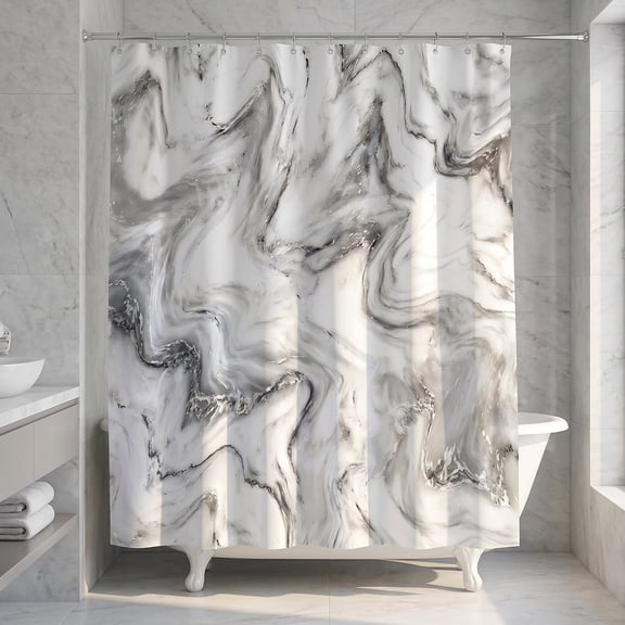 Small Stall Shower Curtain 36x72, Narrow Grey Marble Bathroom Curtain, Modern Abstract Waterproof Fabric with Hooks