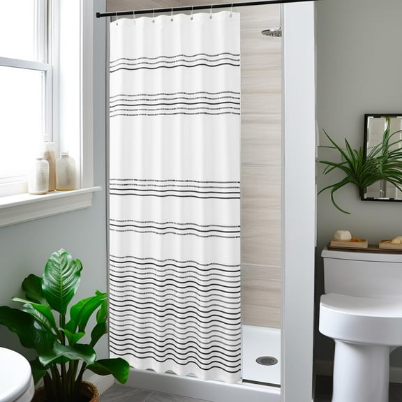 Small Stall Shower Curtain 36x72 inches Fabric Shower Curtain Black and White Striped Shower Curtain for Bathroom with Hooks Waterproof Winter Shower Curtains Set Spa Bath Decor