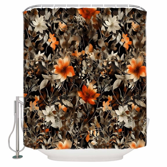 Small Stall Shower Curtain 36x78 Inch Narrow Half Size Autumn Orange Floral Bath Curtains Bathroom Decor Fall Vintage Botanical Leaves Waterproof Fabric Shower Curtain Set with Hooks 36 Inch