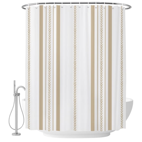 Small Stall Shower Curtain 36x78 Inch Narrow Half Size Beige Vertical Stripes Bath Curtains Bathroom Decor, Geometric Farmhouse Striped Waterproof Fabric Shower Curtain Set with Hooks 36 Inch