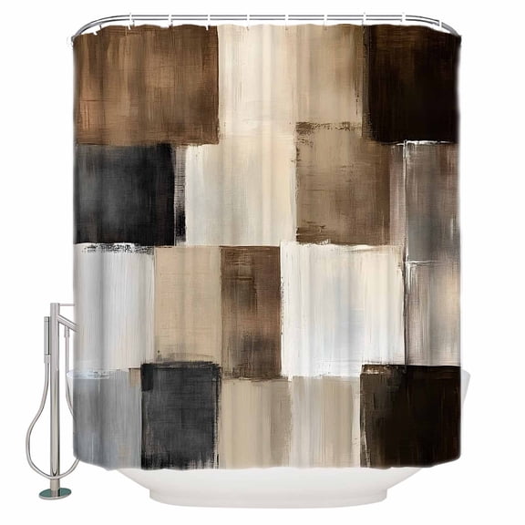 Small Stall Shower Curtain 36x78 Inch Narrow Half Size Black Brown Abstract Bath Curtains Bathroom Decor Oil Painting Color Blocks Waterproof Fabric Shower Curtain Set with Hooks 36 Inch