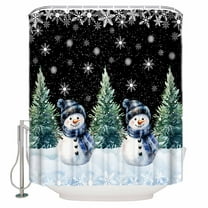 Small Stall Shower Curtain 36x78 Inch Narrow Half Size Black Snowman Christmas Bath Curtains Bathroom Decor Snowflake Green Xmas Tree Waterproof Fabric Shower Curtain Set with Hooks 36 Inch