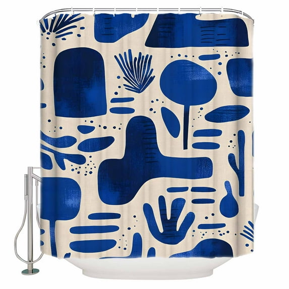 Small Stall Shower Curtain 36x78 Inch Narrow Half Size Blue Abstract Art Bath Curtains Bathroom Decor Contemporary Luxury Waterproof Fabric Shower Curtain Set with Hooks 36 Inch