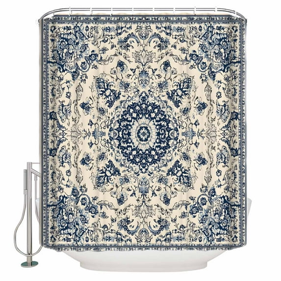 Small Stall Shower Curtain 36x78 Inch Narrow Half Size Blue Boho Bath Curtains Bathroom Decor Rustic Southwestern Ethnic Geometric Waterproof Fabric Shower Curtain Set with Hooks 36 Inch