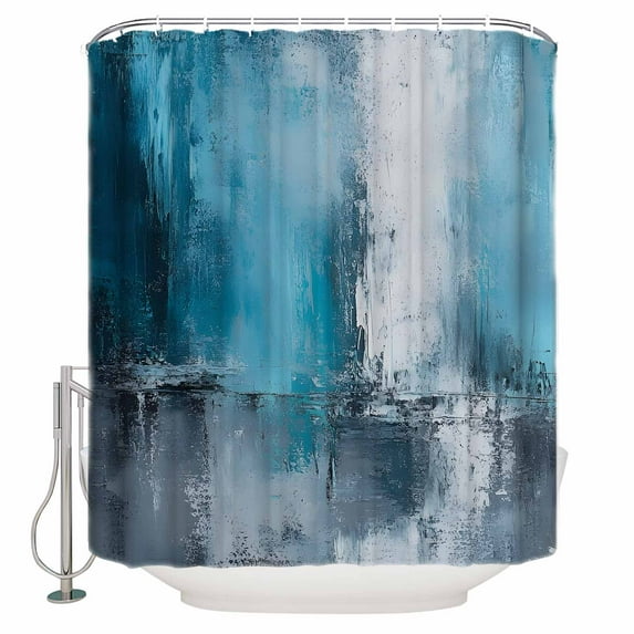 Small Stall Shower Curtain 36x78 Inch Narrow Half Size Blue Grey Bath Curtains Bathroom Decor Modern Oil Painting Abstract Vintage Waterproof Fabric Shower Curtain Set with Hooks 36 Inch