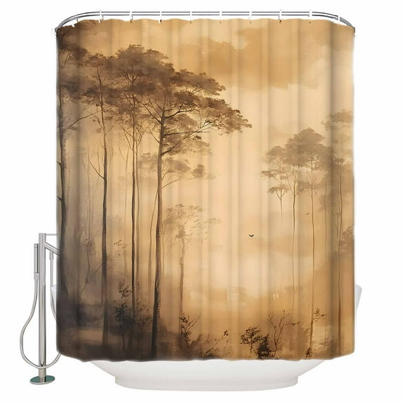 Small Stall Shower Curtain 36x78 Inch Narrow Half Size Brown Forest Bath Curtains Bathroom Decor Tree Retro Farmhouse Mysterious Waterproof Fabric Shower Curtain Set with Hooks 36 Inch