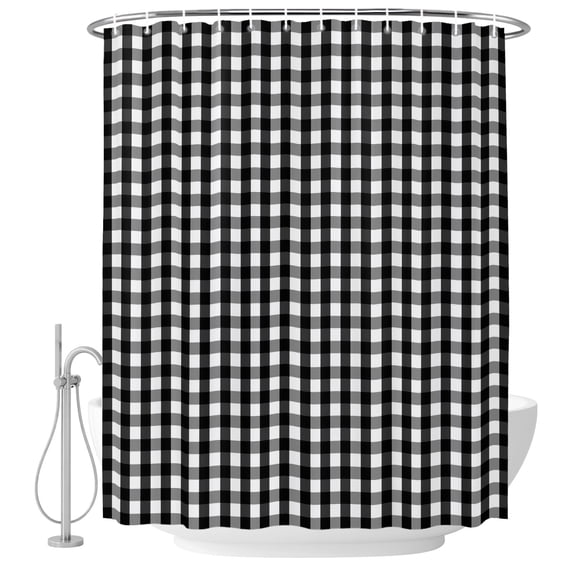 Small Stall Shower Curtain 36x78 Inch Narrow Half Size Buffalo Plaid Bath Curtains Bathroom Decor, Farmhouse Black White Checkered Vintage Rustic Fabric Shower Curtain Set with Hooks 36 Inch
