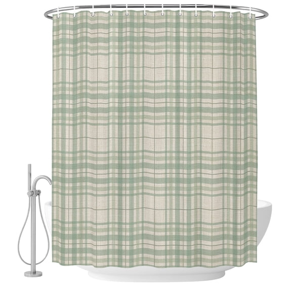 Small Stall Shower Curtain 36x78 Inch Narrow Half Size Buffalo Plaid Bath Curtains Bathroom Decor, Sage Green Olive Farmhouse Gingham Striped Waterproof Fabric Shower Curtain Set with Hooks 36 Inch