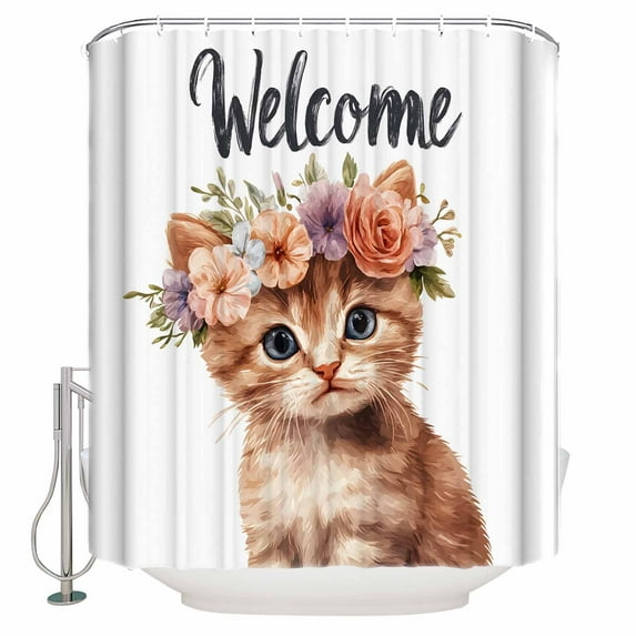 Small Stall Shower Curtain 36x78 Inch Narrow Half Size Cat Flower Floral Bath Curtains Bathroom Decor Watercolor Wildflowers Blooms Spring Waterproof Fabric Shower Curtain Set with Hooks 36 Inch
