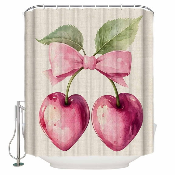 Small Stall Shower Curtain 36x78 Inch Narrow Half Size Cherry Fruit Bath Curtains Bathroom Decor Spring Botanicals Bow Idyllic Country Leaf Waterproof Fabric Shower Curtain Set with Hooks 36 Inch