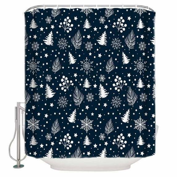 Small Stall Shower Curtain 36x78 Inch Narrow Half Size Christmas Bath Curtains Bathroom Decor Snowflake Xmas Tree Botanical Berry Waterproof Fabric Shower Curtain Set with Hooks 36 Inch