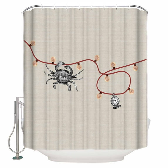 Small Stall Shower Curtain 36x78 Inch Narrow Half Size Coastal Crab Christmas Bath Curtains Bathroom Decor Xmas Red Nautical Beach Rustic Waterproof Fabric Shower Curtain Set with Hooks 36 Inch