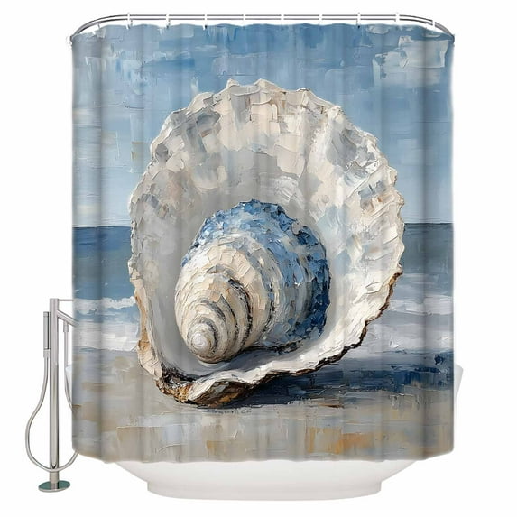 Small Stall Shower Curtain 36x78 Inch Narrow Half Size Coastal Shells Bath Curtains Bathroom Decor Modern Abstract Ocean Beach Oil Painting Waterproof Fabric Shower Curtain Set with Hooks 36 Inch
