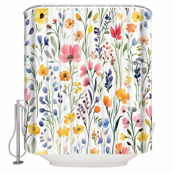 Small Stall Shower Curtain 36x78 Inch Narrow Half Size Colorful Spring Floral Bath Curtains Bathroom Decor Country Summer Botanical Waterproof Fabric Shower Curtain Set with Hooks 36 Inch