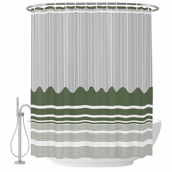 Small Stall Shower Curtain 36x78 Inch Narrow Half Size Dark Green Striped Bath Curtains Bathroom Decor, Abstract Modern Geometric Stripes Waterproof Fabric Shower Curtain Set with Hooks 36 Inch