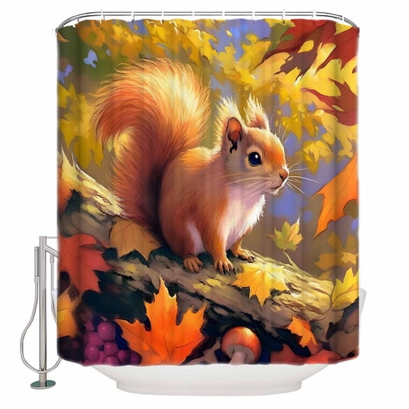 Small Stall Shower Curtain 36x78 Inch Narrow Half Size Fall Forest Squirrel Bath Curtains Bathroom Decor Orange Maple Leaf Autumn Mushroom Waterproof Fabric Shower Curtain Set with Hooks 36 Inch