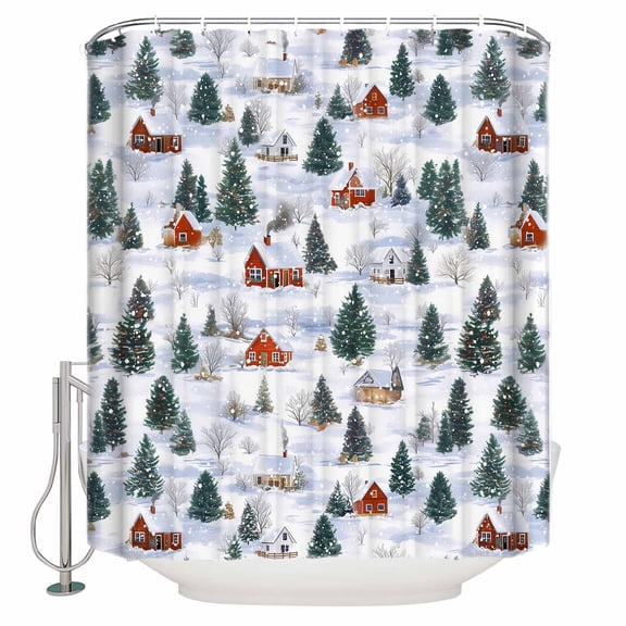 Small Stall Shower Curtain 36x78 Inch Narrow Half Size Farmhouse Christmas Bath Curtains Bathroom Decor Green Xmas Tree Snowflake Waterproof Fabric Shower Curtain Set with Hooks 36 Inch