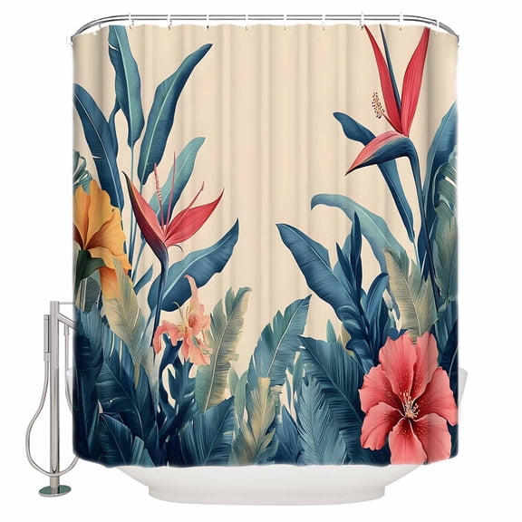 Small Stall Shower Curtain 36x78 Inch Narrow Half Size Flowers Leaves Bath Curtains Bathroom Decor Summer Botanical Nature Tropical Plants Waterproof Fabric Shower Curtain Set with Hooks 36 Inch