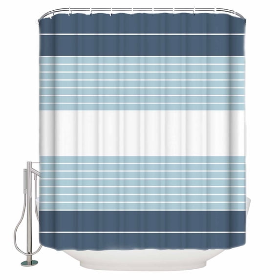 Small Stall Shower Curtain 36x78 Inch Narrow Half Size Haze Blue Aqua Stripe Bath Curtains Bathroom Decor Modern Art Horizontal Striped Waterproof Fabric Shower Curtain Set with Hooks 36 Inch