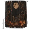 thumbnail image 1 of Small Stall Shower Curtain 36x78 Inch Narrow Half Size Maple Leaves Halloween Bath Curtains Bathroom Decor, Pumpkin Black Farmhouse Waterproof Fabric Shower Curtain Set with Hooks 36 Inch, 1 of 6