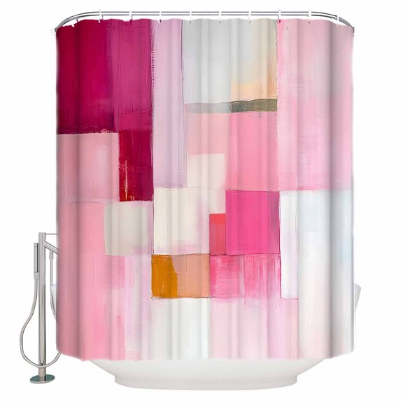 Small Stall Shower Curtain 36x78 Inch Narrow Half Size Pink Abstract Art Bath Curtains Bathroom Decor Geometric Oil Painting Waterproof Fabric Shower Curtain Set with Hooks 36 Inch
