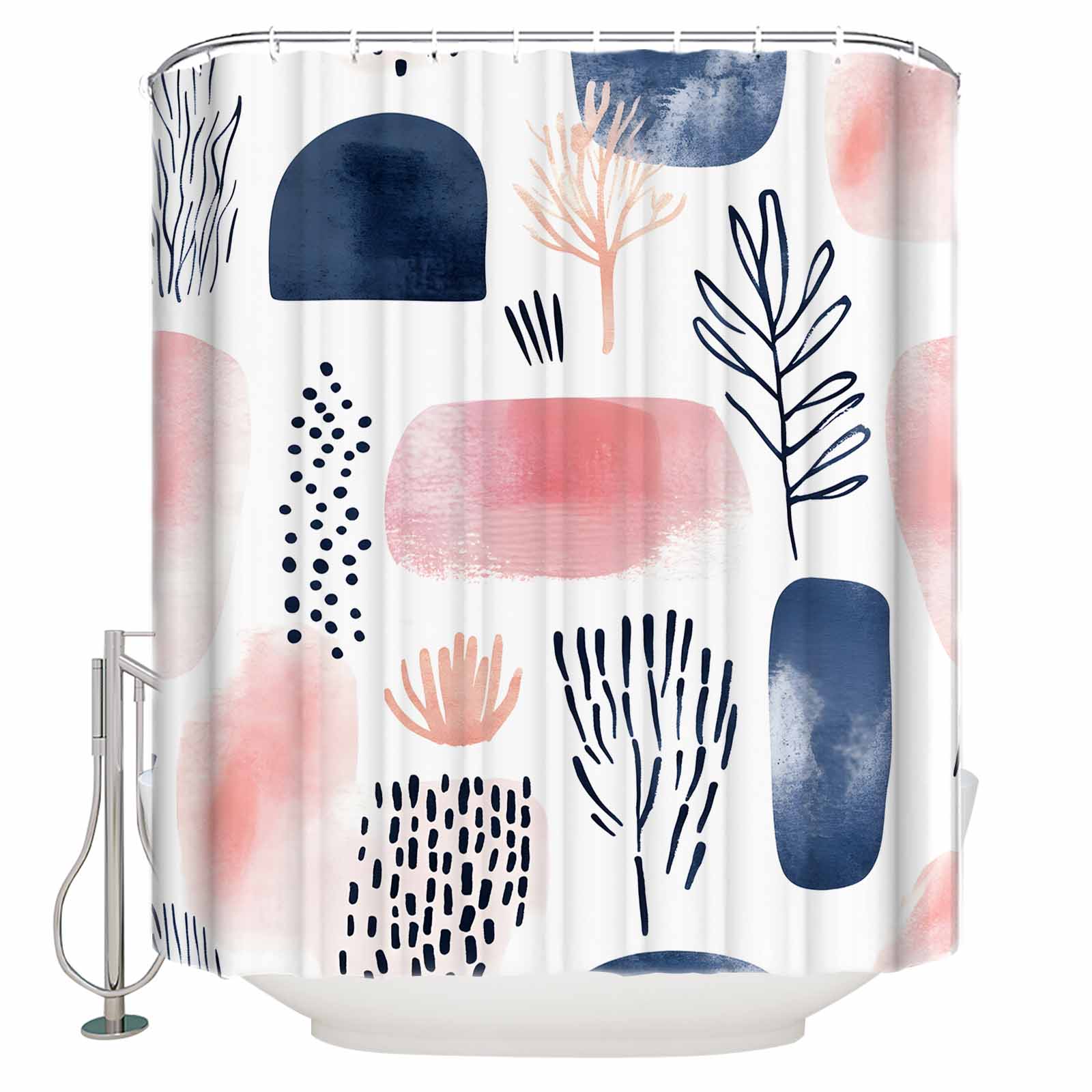 Small Stall Shower Curtain 36x78 Inch Narrow Half Size Pink Navy Blue ...