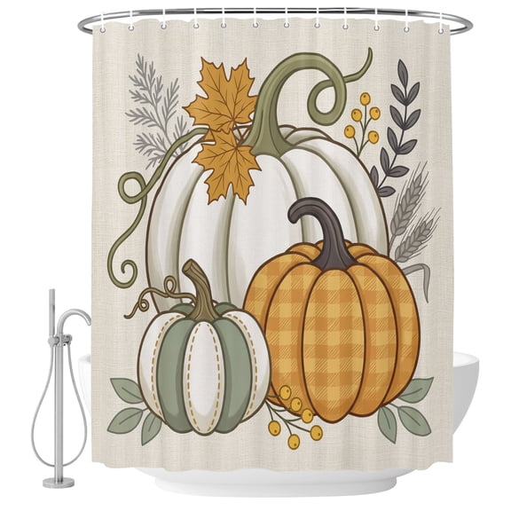 Small Stall Shower Curtain 36x78 Inch Narrow Half Size Pumpkins Fall Bath Curtains Bathroom Decor, Thanksgiving Pumpkins Rustic Maple Leaf Waterproof Fabric Shower Curtain Set with Hooks 36 Inch