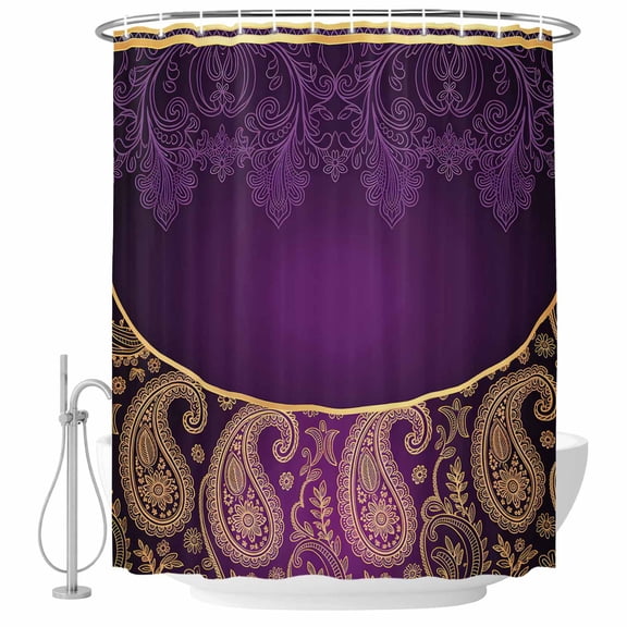 Small Stall Shower Curtain 36x78 Inch Narrow Half Size Purple Boho Floral Bath Curtains Bathroom Decor, Vintage Ethnic Tribal Abstract Art Waterproof Fabric Shower Curtain Set with Hooks 36 Inch
