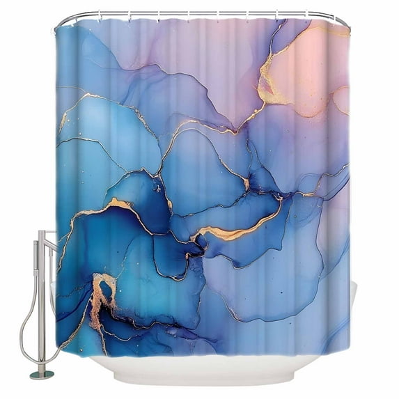 Small Stall Shower Curtain 36x78 Inch Narrow Half Size Purple Pink Bath Curtains Bathroom Decor Modern Blue Gold Marble Textured Waterproof Fabric Shower Curtain Set with Hooks 36 Inch