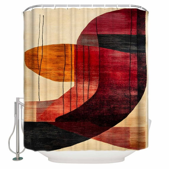Small Stall Shower Curtain 36x78 Inch Narrow Half Size Red Boho Geometric Bath Curtains Bathroom Decor Abstract Minimalist Art Waterproof Fabric Shower Curtain Set with Hooks 36 Inch