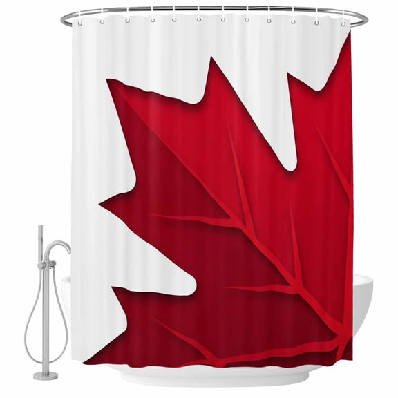 Small Stall Shower Curtain 36x78 Inch Narrow Half Size Red Maple Leaves Bath Curtains Bathroom Decor, Farmhouse Botanical Modern Art Waterproof Fabric Shower Curtain Set with Hooks 36 Inch