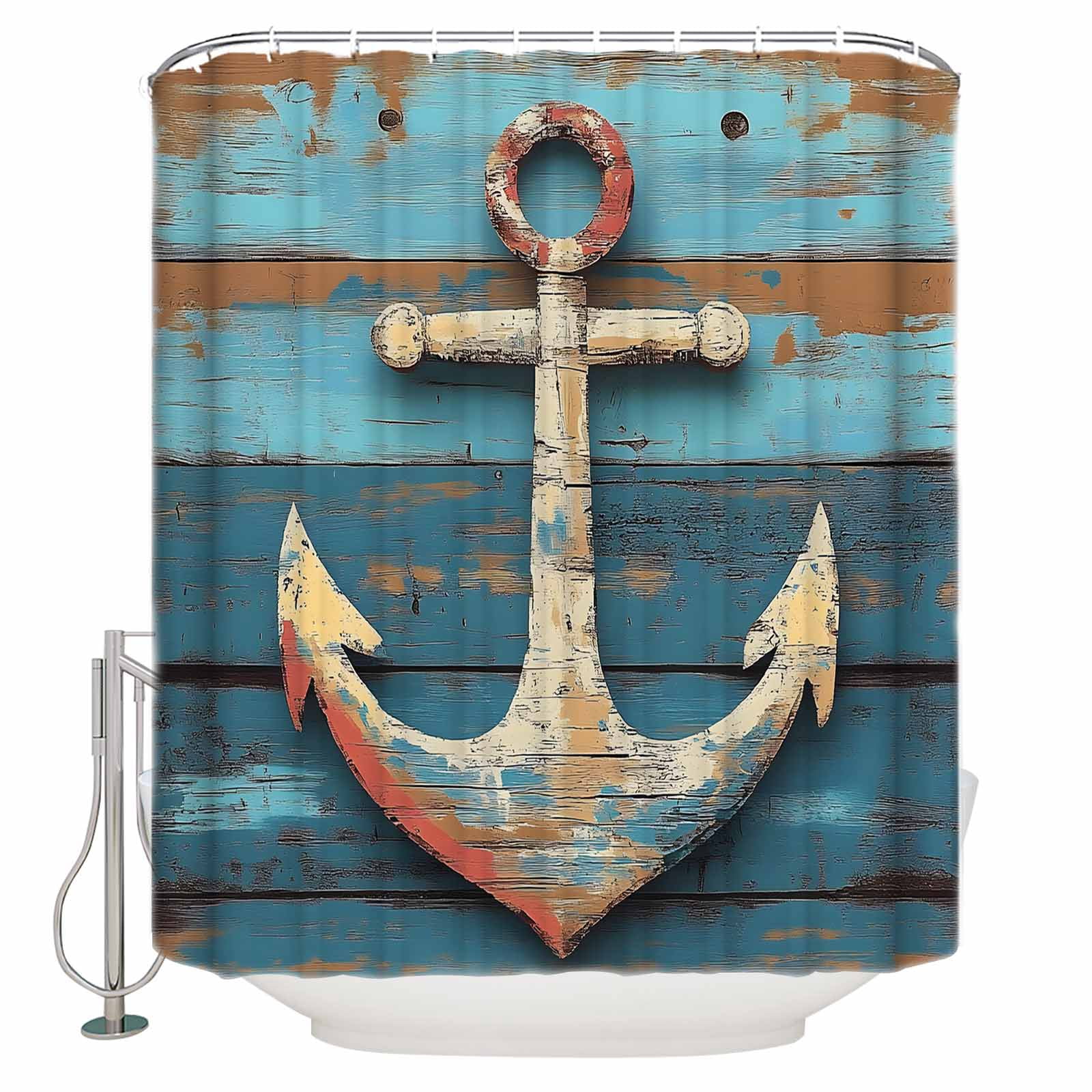 Small Stall Shower Curtain 36x78 Inch Narrow Half Size Retro Anchor ...