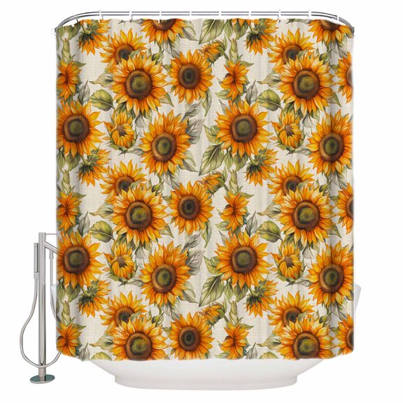 Small Stall Shower Curtain 36x78 Inch Narrow Half Size Sunflower Fall Bath Curtains Bathroom Decor Autumn Vintage Botanical Floral Waterproof Fabric Shower Curtain Set with Hooks 36 Inch