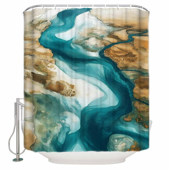 Small Stall Shower Curtain 36x78 Inch Narrow Half Size Teal Brown Bath Curtains Bathroom Decor Modern Abstract Art Retro Waterproof Fabric Shower Curtain Set with Hooks 36 Inch