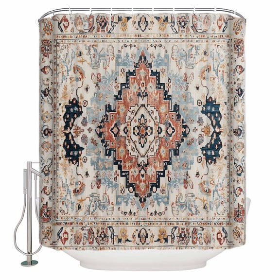 Small Stall Shower Curtain 36x78 Inch Narrow Half Size Traditional Tribes Bath Curtains Bathroom Decor Boho Ethnic Tribal Floral Abstract Waterproof Fabric Shower Curtain Set with Hooks 36 Inch