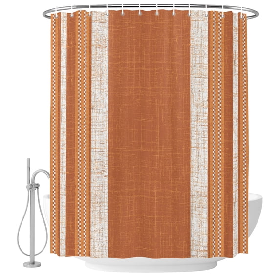 Small Stall Shower Curtain 36x78 Inch Narrow Half Size Vintage Burnt Orange Striped Bath Curtains Bathroom Decor, Farmhouse Modern Stripes Boho Waterproof Fabric Shower Curtain Set with Hooks 36 Inch