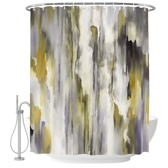 Small Stall Shower Curtain 36x78 Inch Narrow Half Size Yellow Black Bath Curtains Bathroom Decor, Watercolor Modern Abstract Art Vintage Waterproof Fabric Shower Curtain Set with Hooks 36 Inch