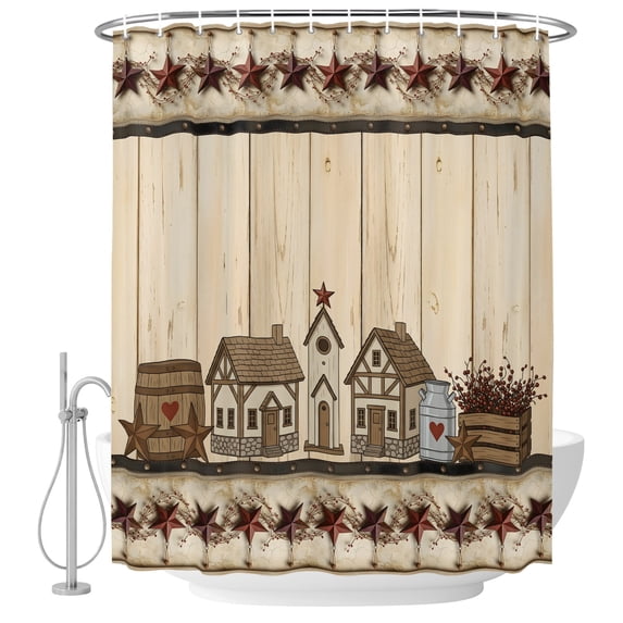 Small Stall Shower Curtain 48x72 Inch Narrow Half Size Barn Star Wooden Bath Curtains Bathroom Decor, Grey Farmhouse Berry Botanical Waterproof Fabric Shower Curtain Set with Hooks 48 Inch